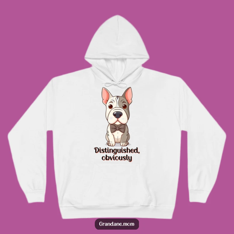 Cozy Funny Distinguished Grand Dane Bow Tie Hoodie - Warm & Humorous Dog Lover Gift