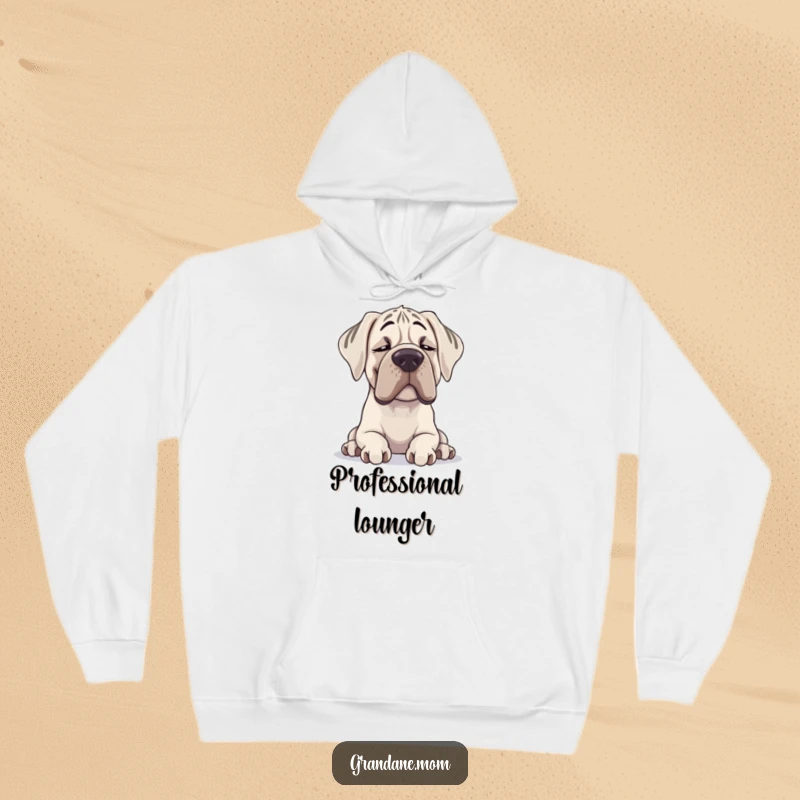 Funny Grand Dane hoodie showcasing a large dog with a contented sigh, head resting, perfect for comfortable and humorous wear.