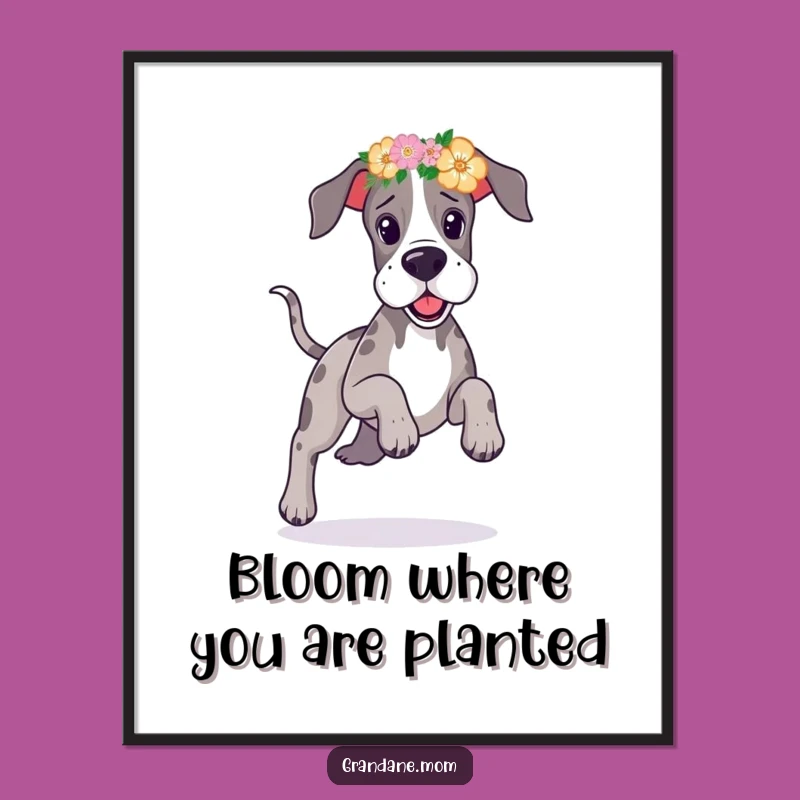 Free Printable Great Dane Flower Crown Wall Art - Funny Downloadable Art for Whimsical Decor