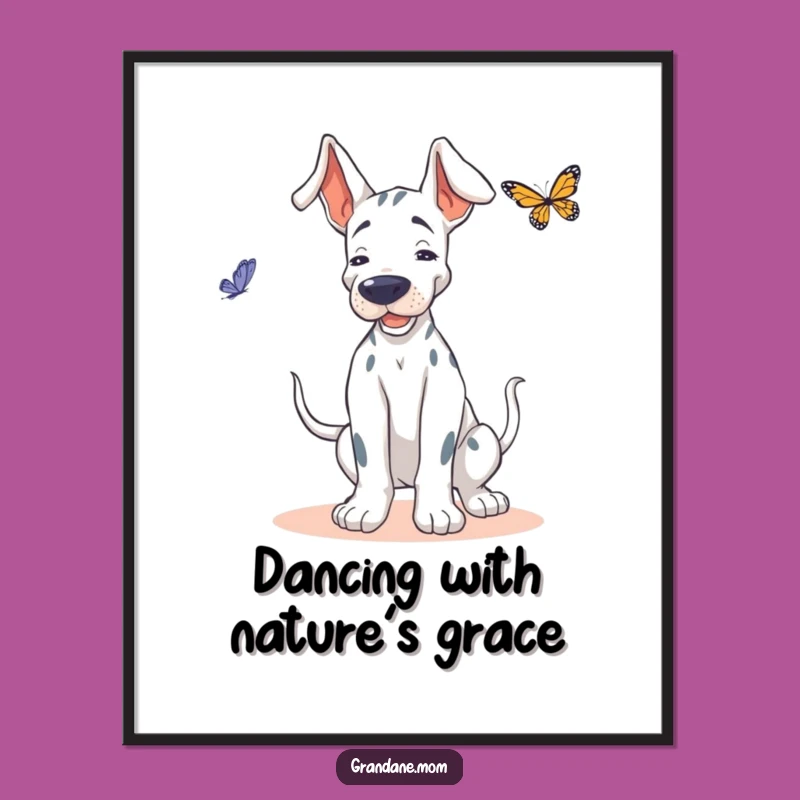 Free Printable Grand Dane Wall Art: Dancing Dog, Butterfly Fun, Quirky Downloadable Decor