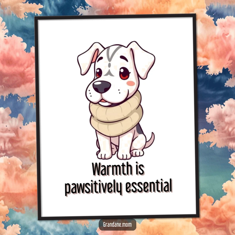 Funny Free Printable Grand Dane Wall Art: A Grand Dane in a knitted scarf, exuding warmth and charming personality.