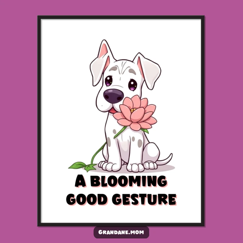 Free Printable Grand Dane Wall Art: Gentle Dog, Flower Offering, Quirky Downloadable Decor