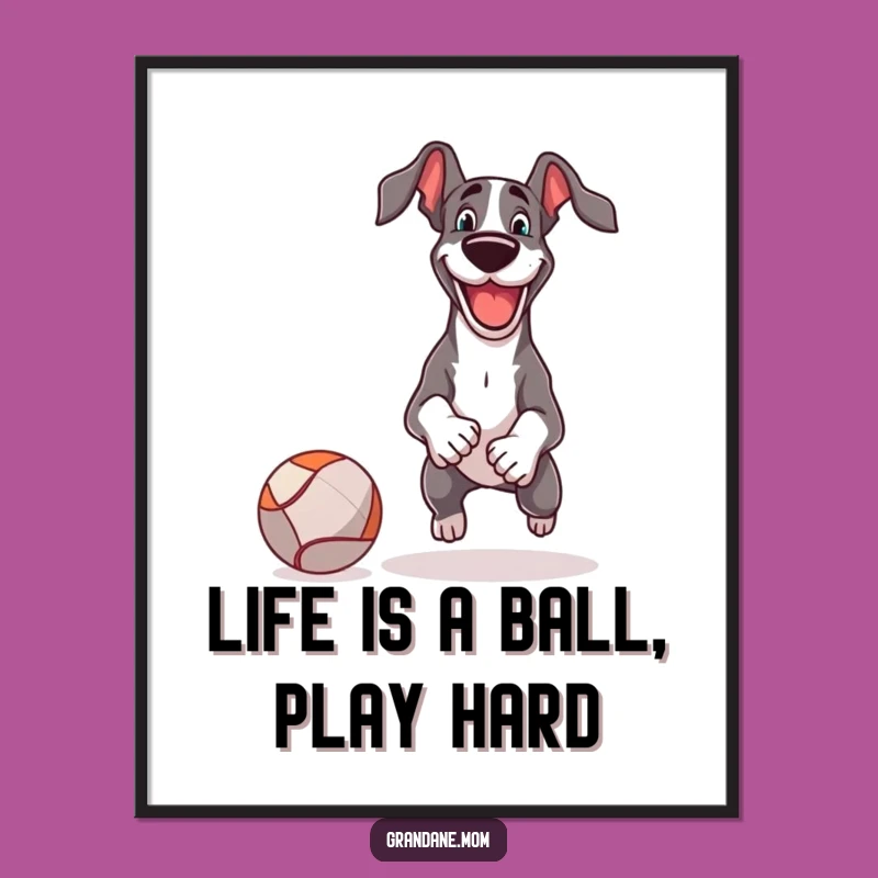 Free Printable Wall Art: Fun Great Dane Fetch Dog Decor Downloadable Art