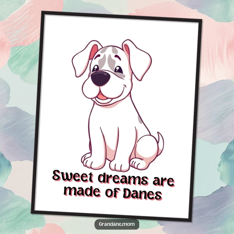 Funny Free Printable Wall Art: A Grand Dane with a sweet, peaceful expression, happily curled up.