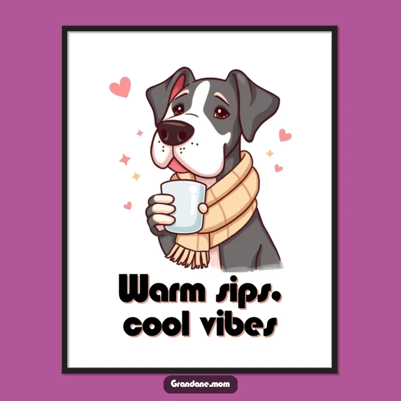 Funny Free Printable Wall Art: Cozy Great Dane Warm Drink Dog Downloadable Decor