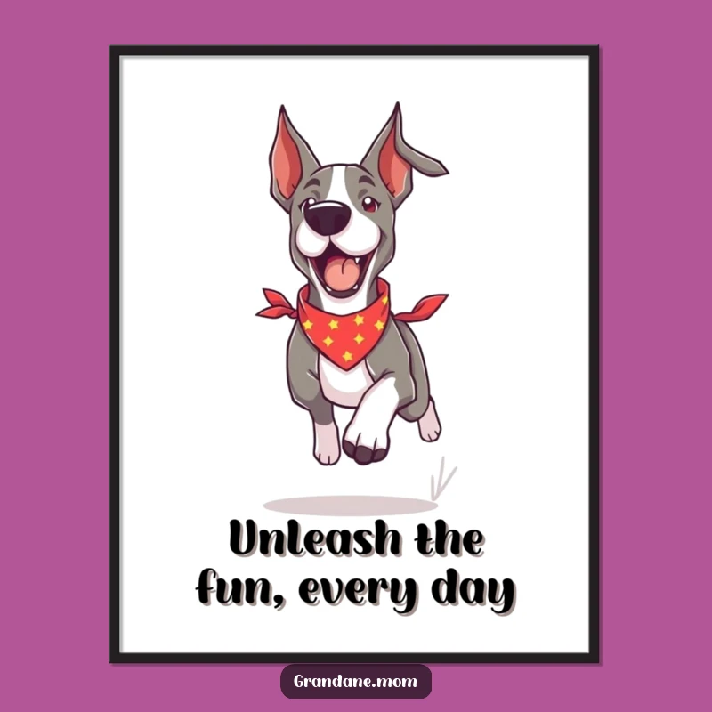 Funny Free Printable Wall Art: Energetic Grand Dane Running Dog Art
