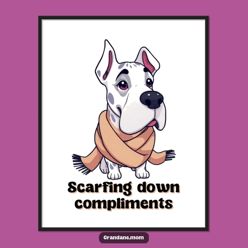 Funny Free Printable Wall Art: Fashionable Grand Dane Scarf, Downloadable Decor