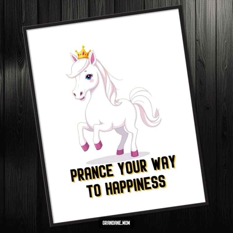 Funny Free Printable Wall Art: A Grand Dane wearing a tiny tiara prances playfully, full of life and mirth.