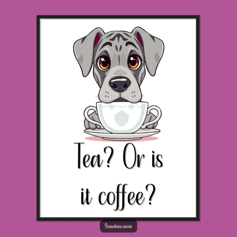 Free Printable Grand Dane Wall Art: Curious Dog, Teacup Peek, Quirky Downloadable Decor