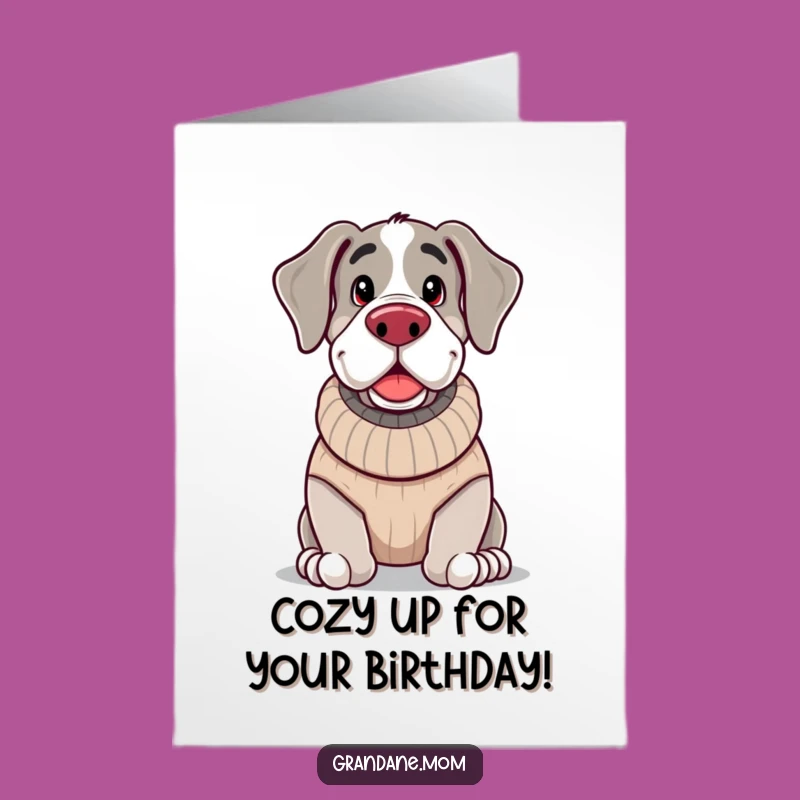 Free Printable Birthday Card: Cozy Grand Dane Sweater, Warm Downloadable Gift