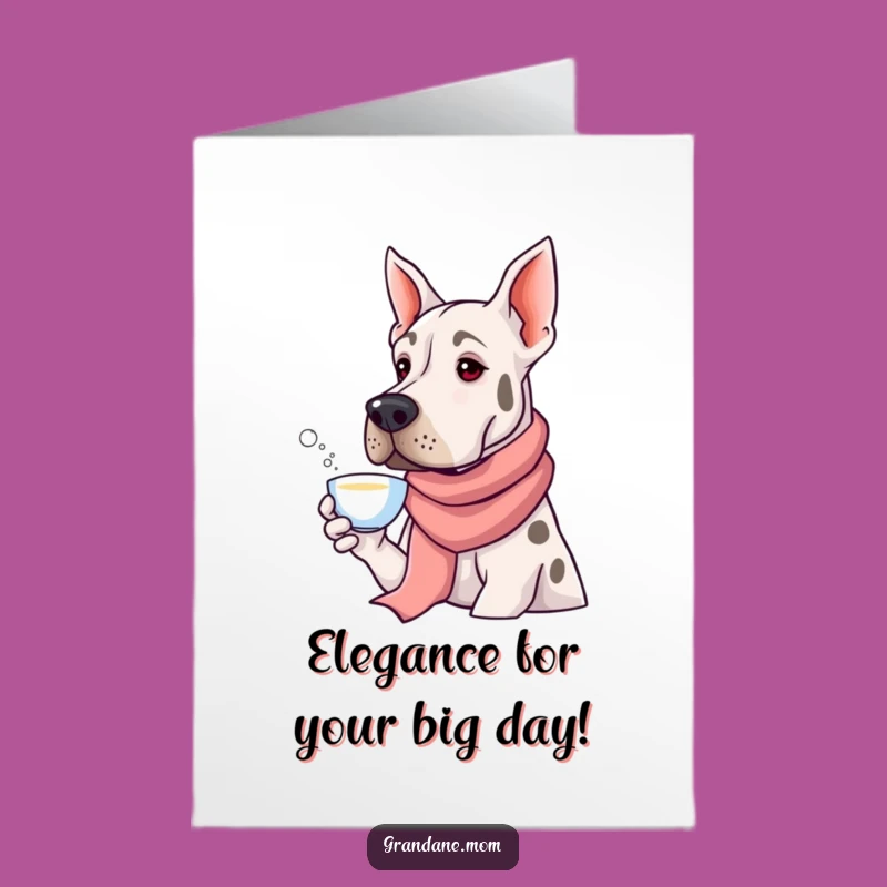 Free Printable Grand Dane Birthday Card: Elegant Dog Sipping Tea, Funny Downloadable Gift