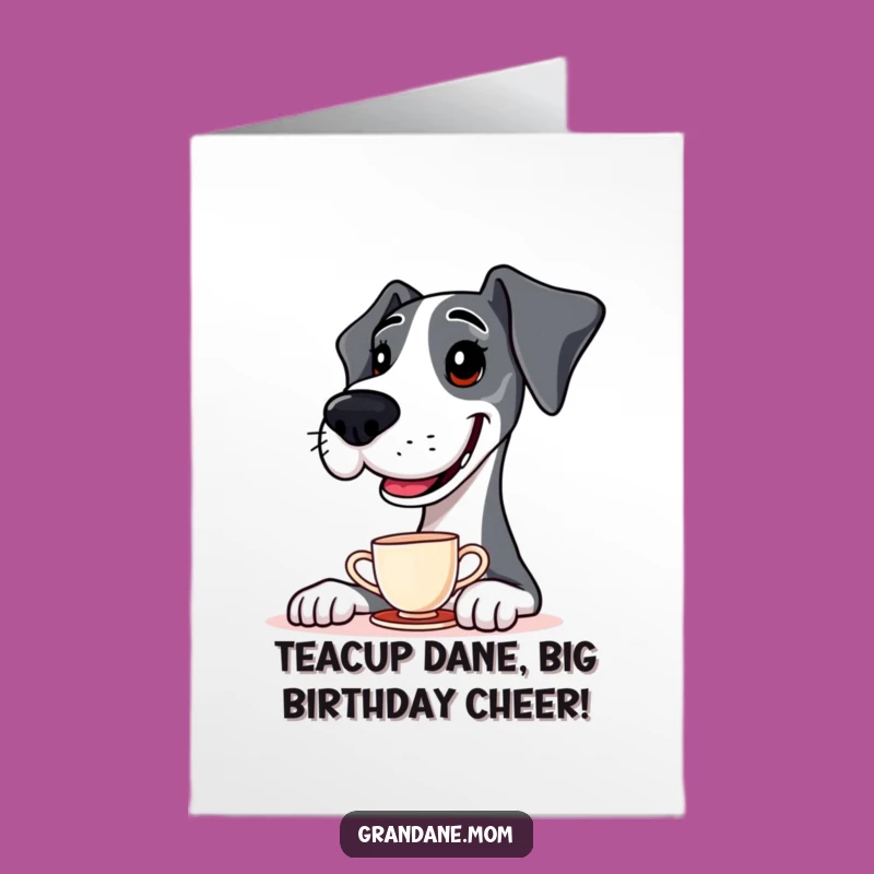 Free Printable Birthday Card: Funny Great Dane Teacup Balance Dog Humor Downloadable Gift