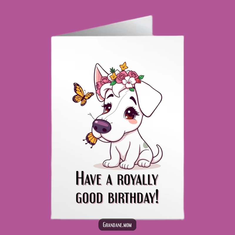 Free Printable Flower Crown Dane Birthday Card - Adorable Doggy Downloadable Gift