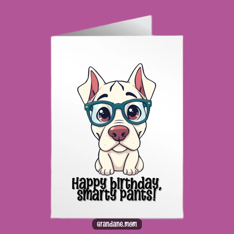 Free Printable Birthday Card: Curious Grand Dane glasses funny downloadable gift for smarty-pants