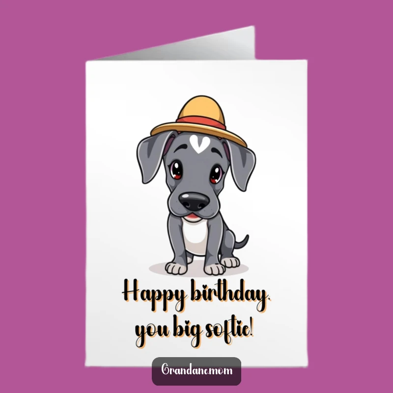 Funny Free Printable Birthday Card: Kawaii Great Dane Tiptoeing - Downloadable Gift