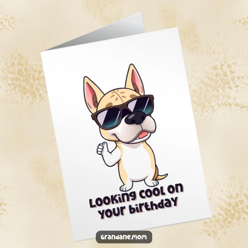 Funny Free Printable Birthday Card: Grand Dane sporting stylish sunglasses, striking a suave pose for a cool and humorous birthday wish.