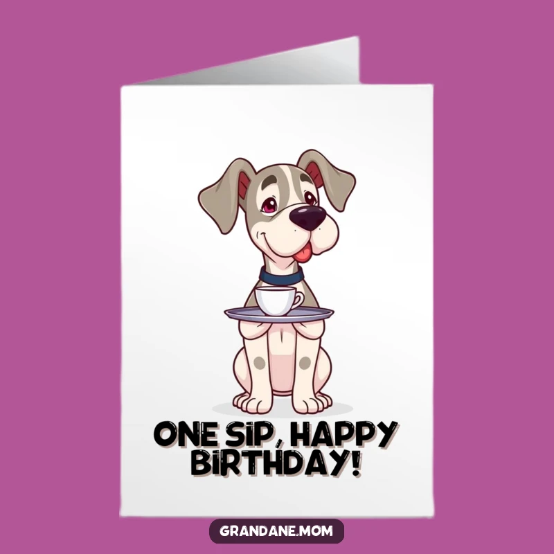 Free Printable Funny Birthday Card: Careful Dane Serving Coffee - Thoughtful Downloadable Gift