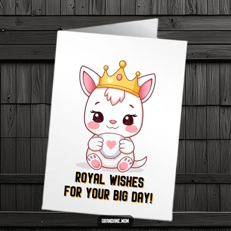 Funny Free Printable Birthday Card: A happy daniff wearing a tiny crown, elegantly holding a teacup for a toast.