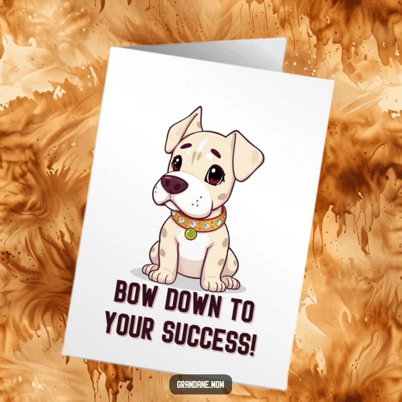 Funny Free Printable Congrats Card: A Grand Dane wearing a sparkling collar surveys its domain with pride.