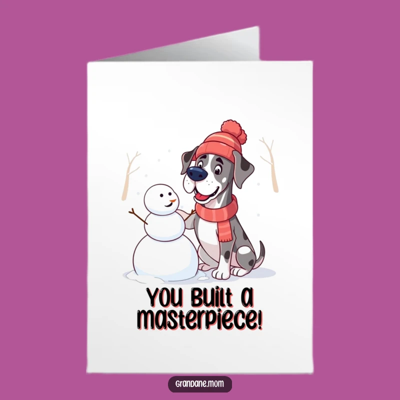 Free Printable Congrats Card: Great Dane Snowman Builder Funny Dog Downloadable