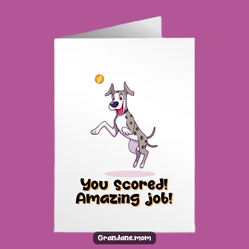 Free Printable Congrats Card: Leaping Great Dane - Humorous Downloadable Dog
