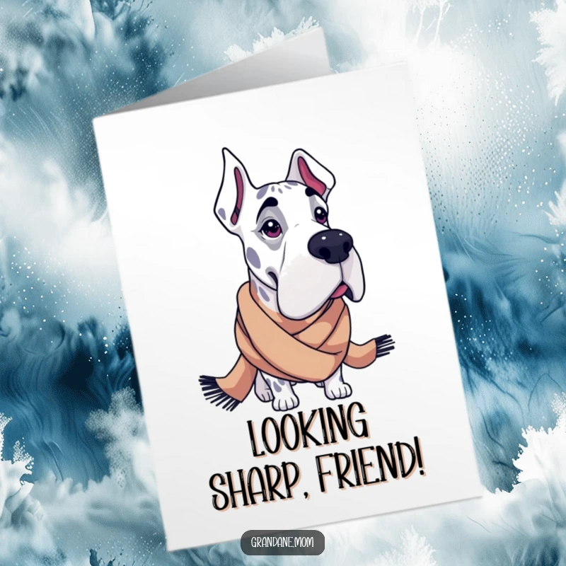 Funny Free Printable Congratulations Card: A fashionable Grand Dane looks dapper in an oversized, stylish scarf.