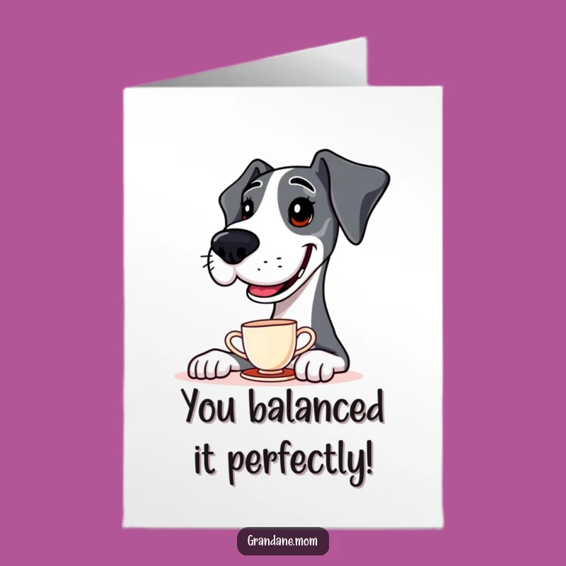 Free Printable Congrats Card: Amusing Great Dane Teacup Balance Dog Downloadable Gift