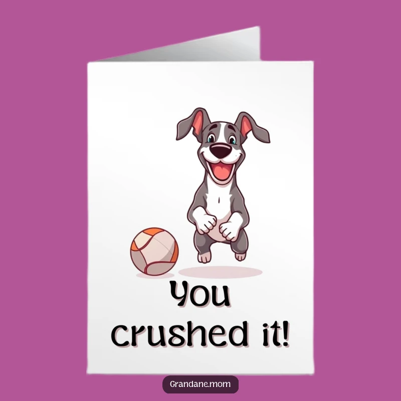 Free Printable Congrats Card: Happy Great Dane Fetch Dog Downloadable Gift
