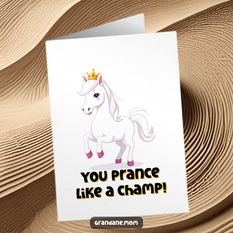 Funny Free Printable Congrats Card: A Grand Dane wearing a tiny tiara prances playfully, celebrating a grand success.