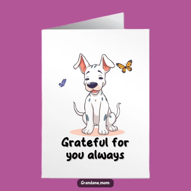 Free Printable Grand Dane Thank You Card: Happy Dog, Butterfly Boogie, Downloadable Thanks