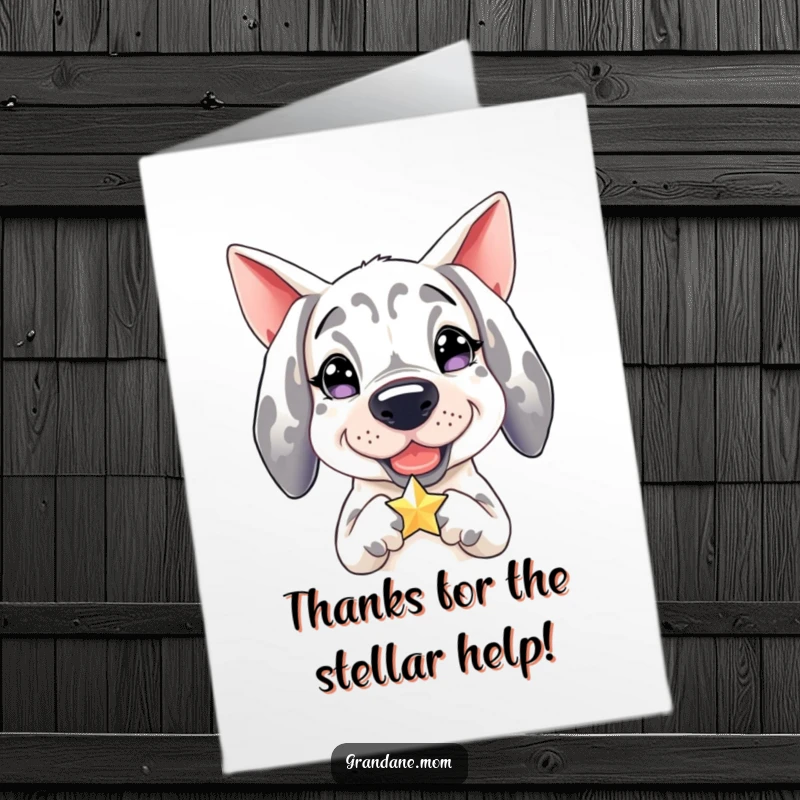 Funny Free Printable Thank You Card: A Grand Dane beams, holding a small, dazzling star in gratitude.
