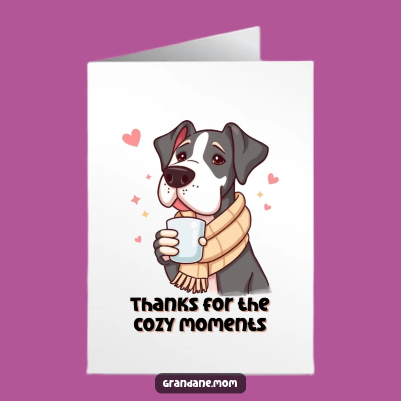 Free Printable Thank You Card: Cozy Great Dane Warm Drink Funny Dog Downloadable