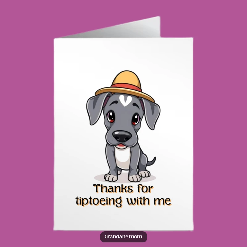 Free Printable Thank You Card: Kawaii Great Dane Tiptoeing - Funny Downloadable Gift
