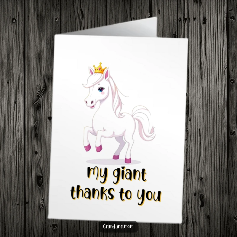Funny Free Printable Thank You Card: A Grand Dane with a tiny tiara prances playfully, offering a joyful thank you.