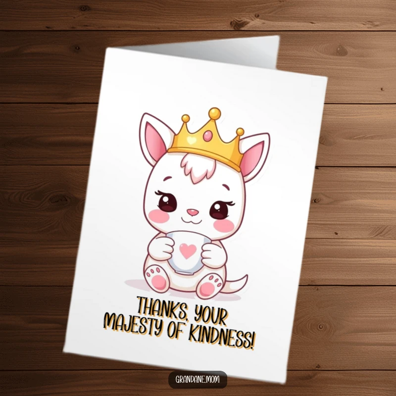 Funny Free Printable Thank You Card: A smiling daniff wearing a small crown, holding a delicate teacup.