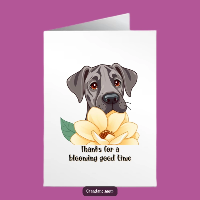 Free Printable Thank You Card: Sweet Great Dane Flower Peek Dog Downloadable Gift