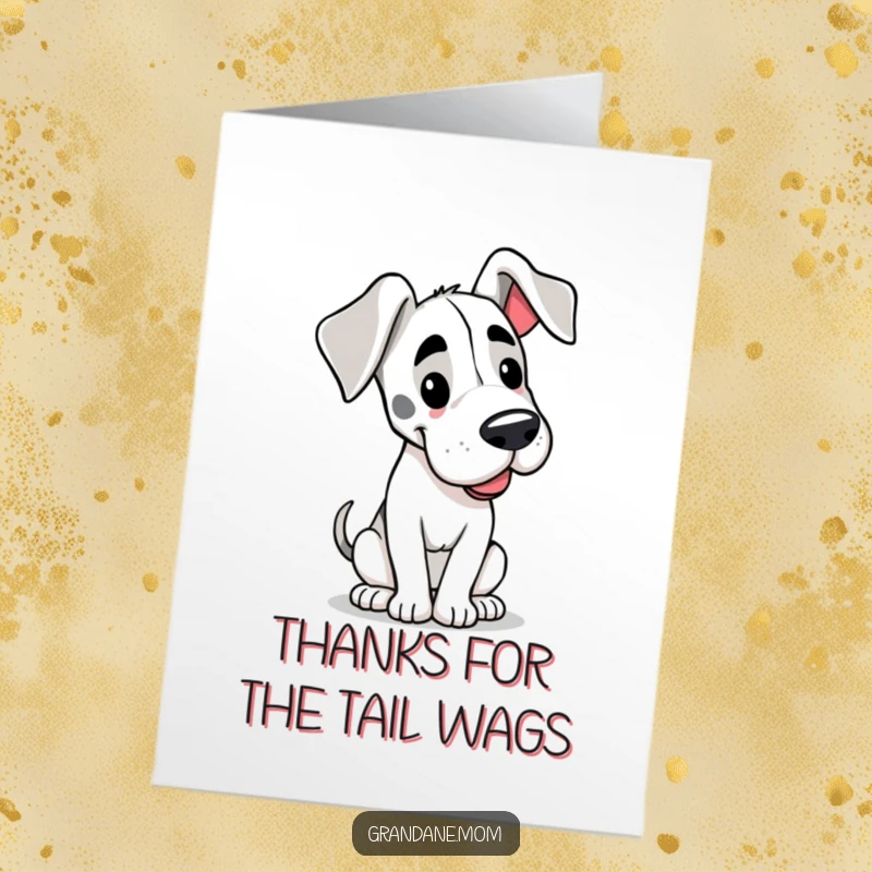 Free Printable Thank You Card: A happy Grand Dane with big floppy ears, its tail wagging with thanks.