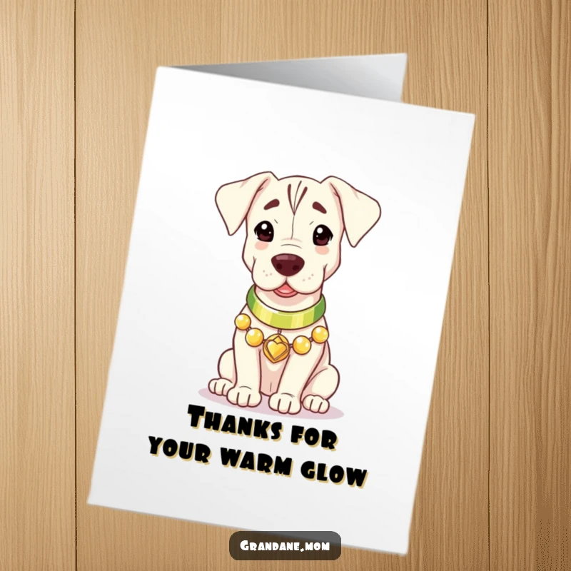 Cute Free Printable Thank You Card: A Grand Dane wearing a shiny collar glows with gentle warmth, expressing sincere gratitude.