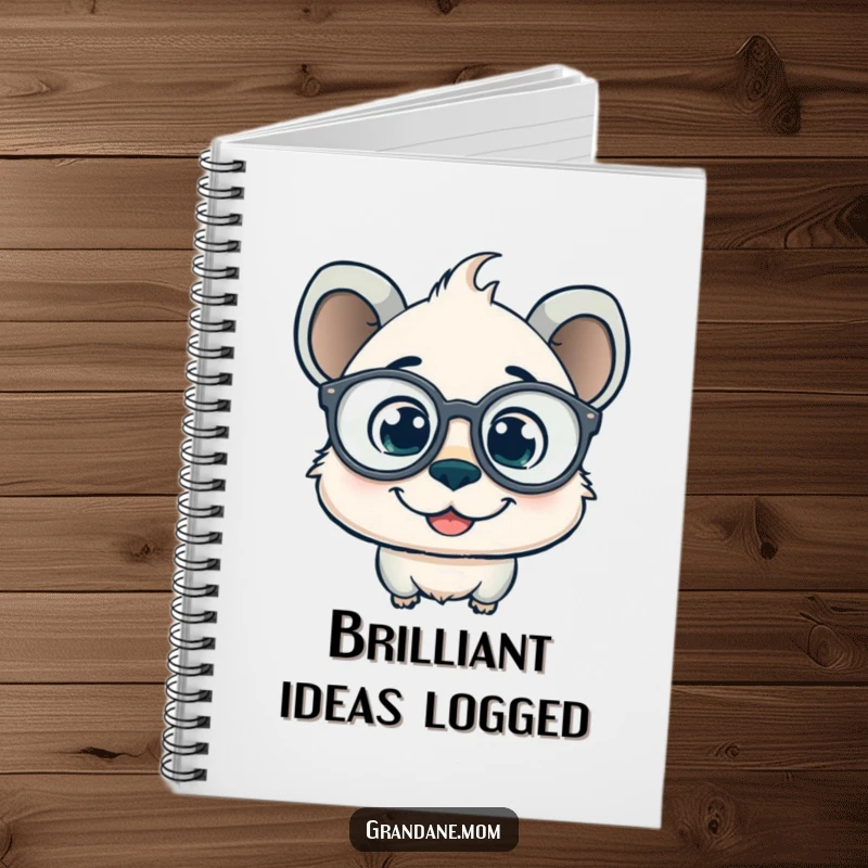 Funny daniff notebook with a smiling pup wearing oversized spectacles and a curious gaze, perfect for jotting down brilliant thoughts.