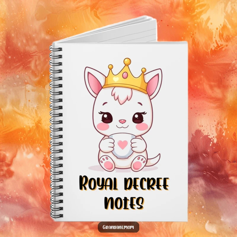 Funny daniff notebook with a happy pup wearing a tiny crown and holding a teacup, perfect for jotting down royal thoughts.