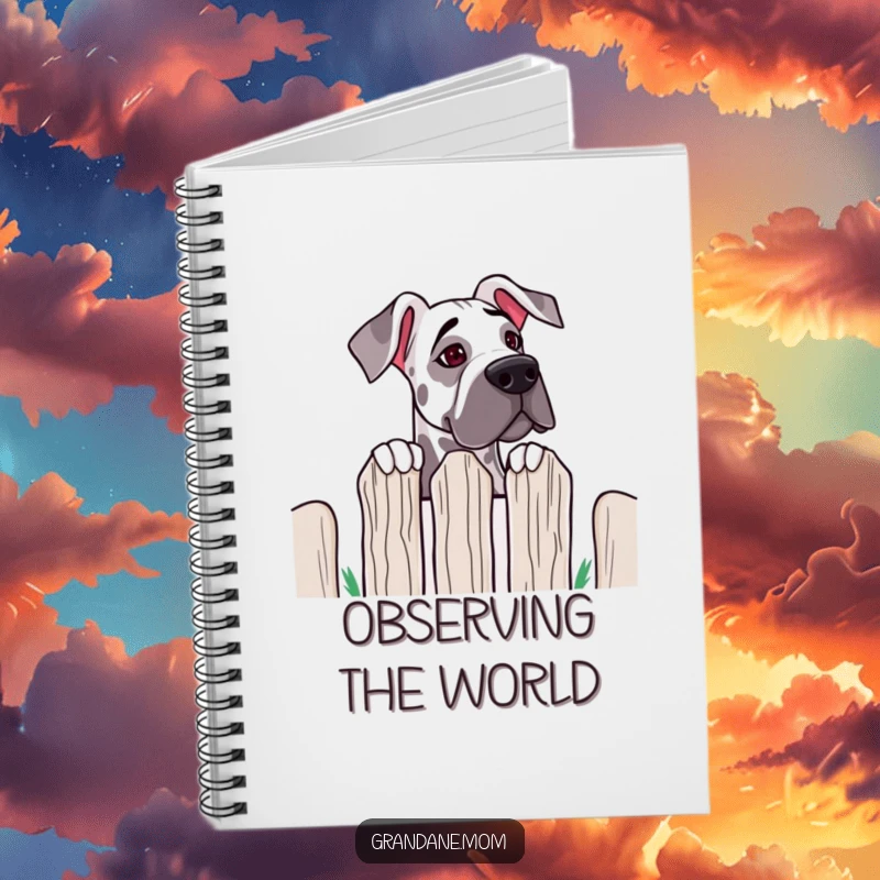 Funny Grand Dane Fence Peek Notebook: a dog peeks over a fence; ideal for capturing notes with humorous curiosity.