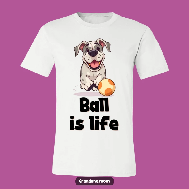 Funny Playful Grand Dane T-Shirt: Chasing Ball Action Tee - Energetic Dog Gift