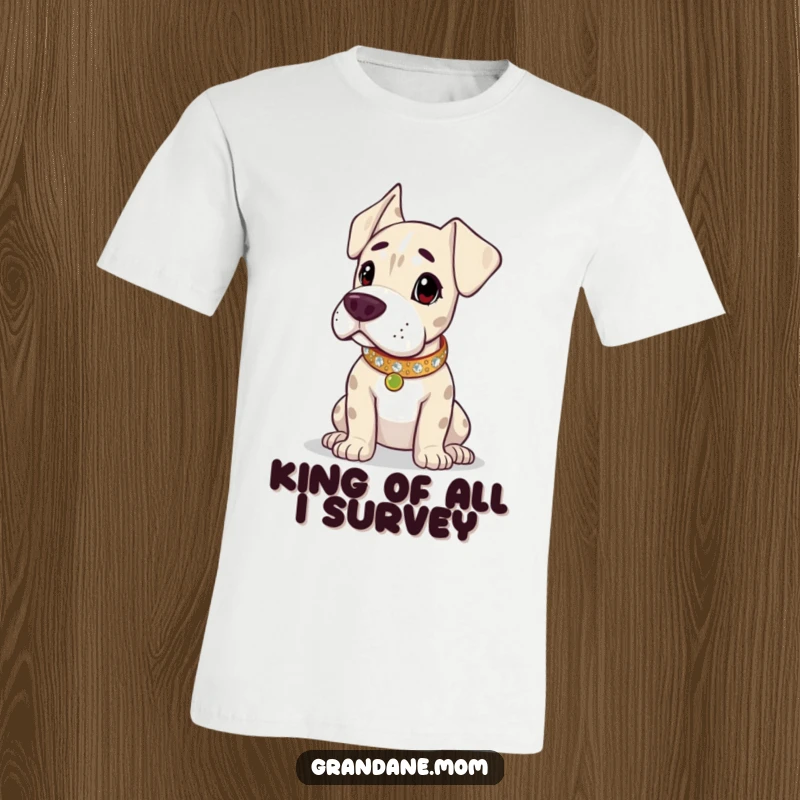 Funny Grand Dane t-shirt, the dog is adorned with a sparkling collar, looking regal and in charge. Ideal funny gift for dog owners.