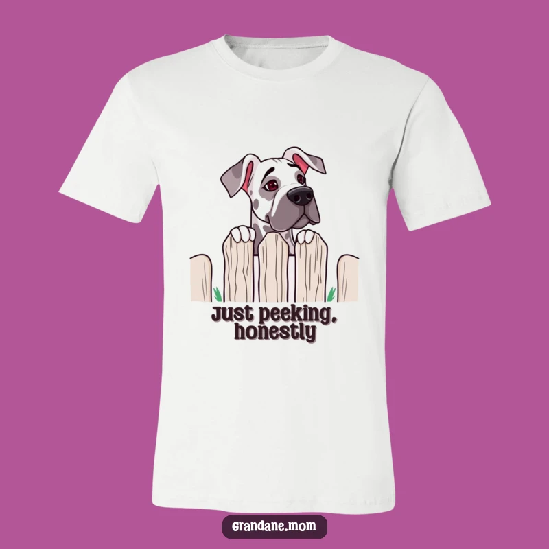 Funny Grand Dane Fence Peek T-Shirt: Big Dog Curiosity Fashion Gift