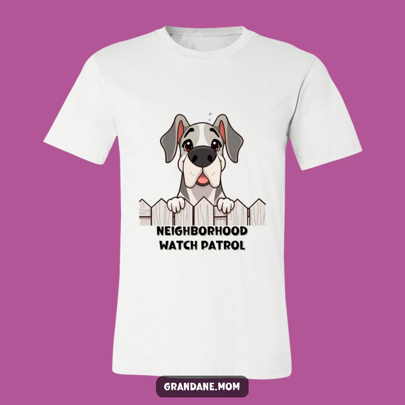 Funny Grand Dane Fence Peeker T-Shirt: Friendly Dog Lover Gift